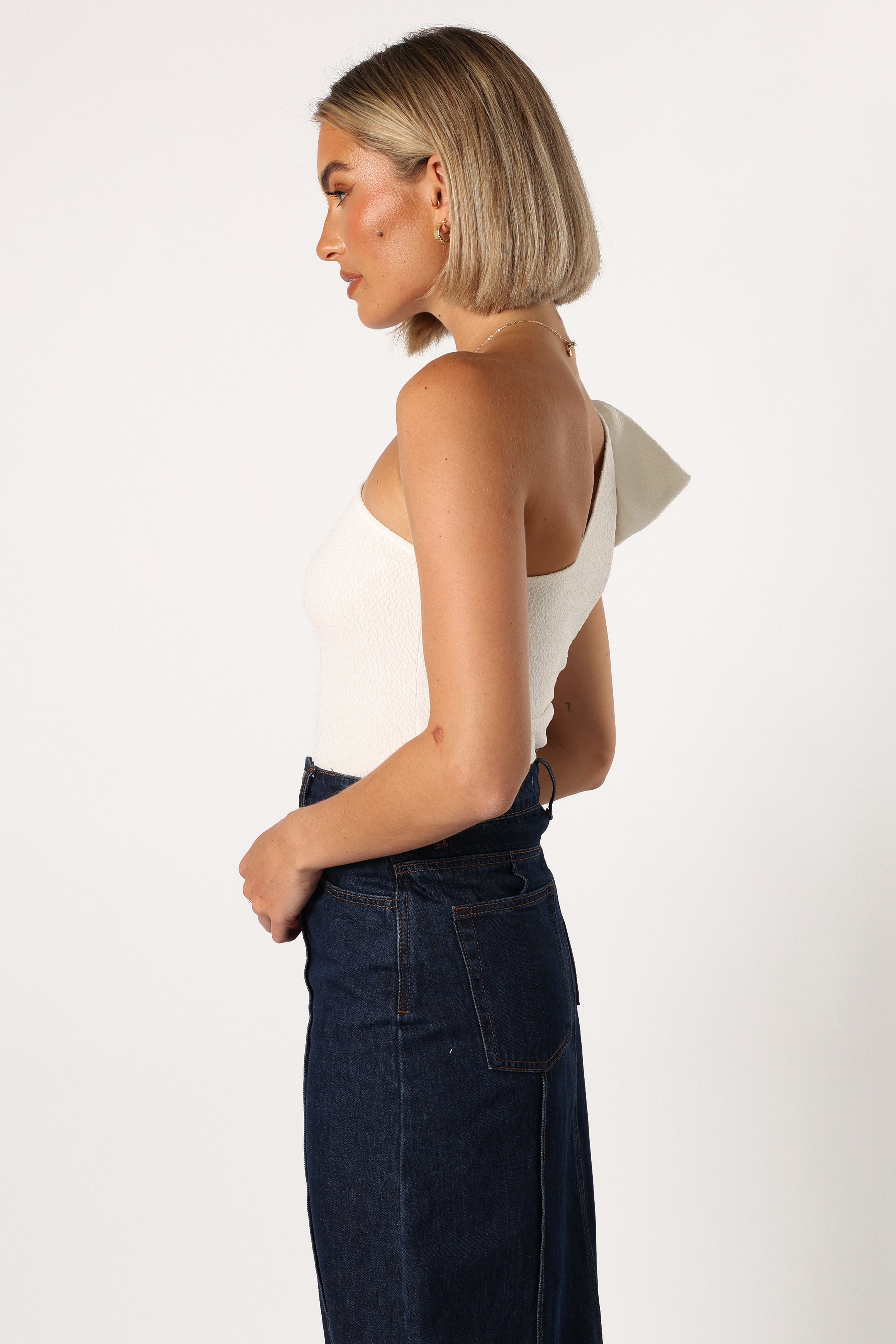 Petal and Pup USA TOPS Jordana One Shoulder Bodysuit - White