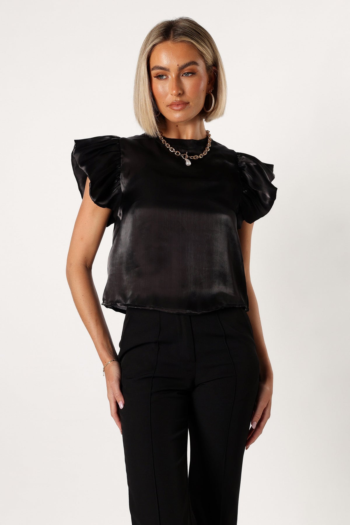 Petal and Pup USA TOPS Marianna Ruffle Sleeve Top - Black