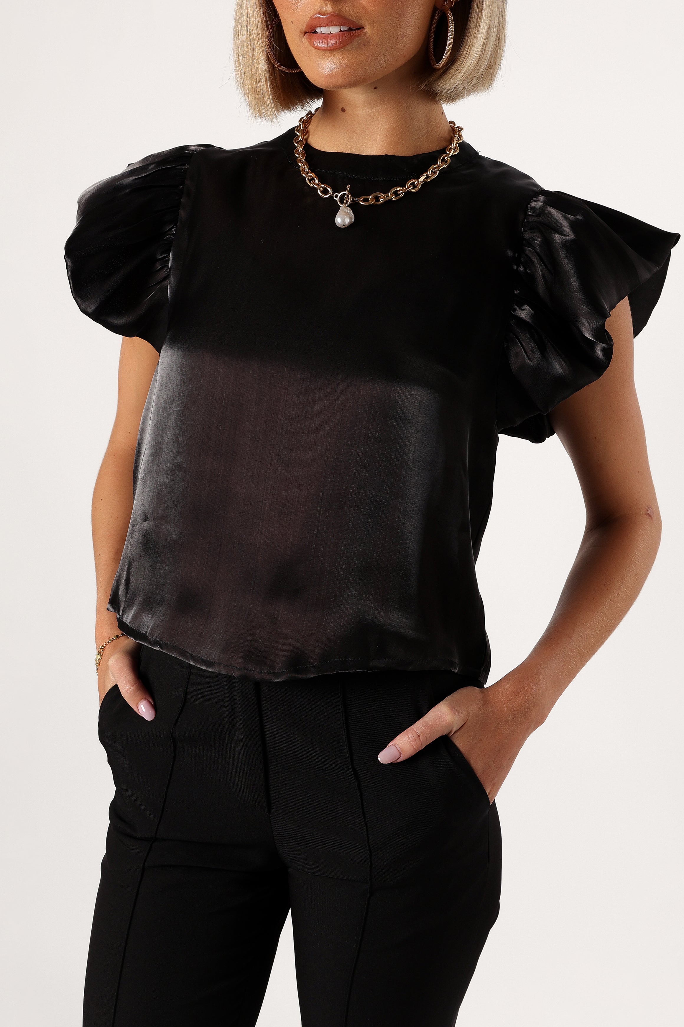 Petal and Pup USA TOPS Marianna Ruffle Sleeve Top - Black