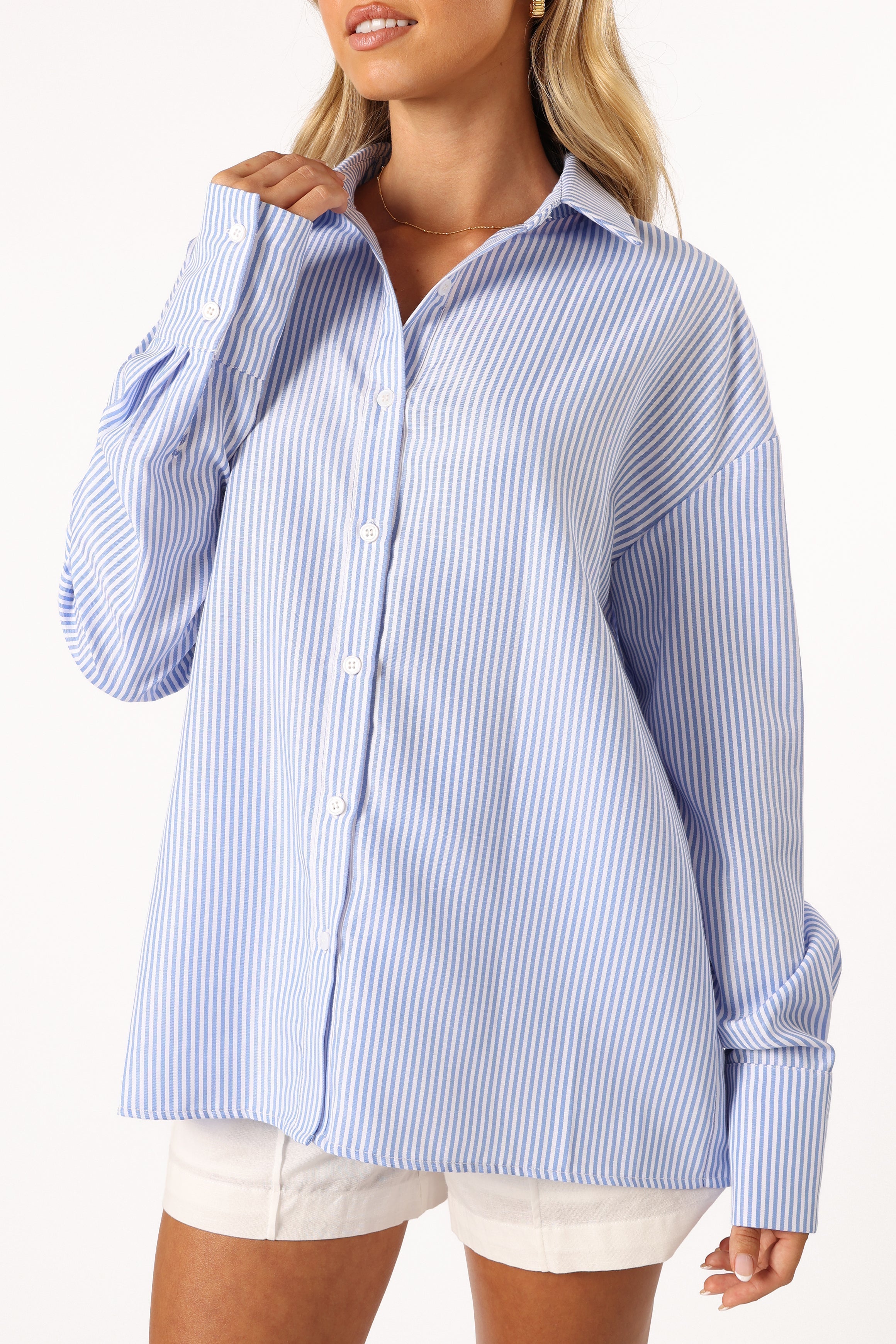 Petal and Pup USA TOPS Murphy Button Up Long Sleeve Top - Blue Stripe