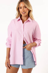 Petal and Pup USA TOPS Murphy Button Up Long Sleeve Top - Pink Stripe