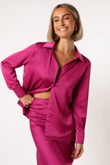 Petal and Pup USA TOPS Narissa Satin Shirt - Magenta