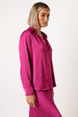 Petal and Pup USA TOPS Narissa Satin Shirt - Magenta