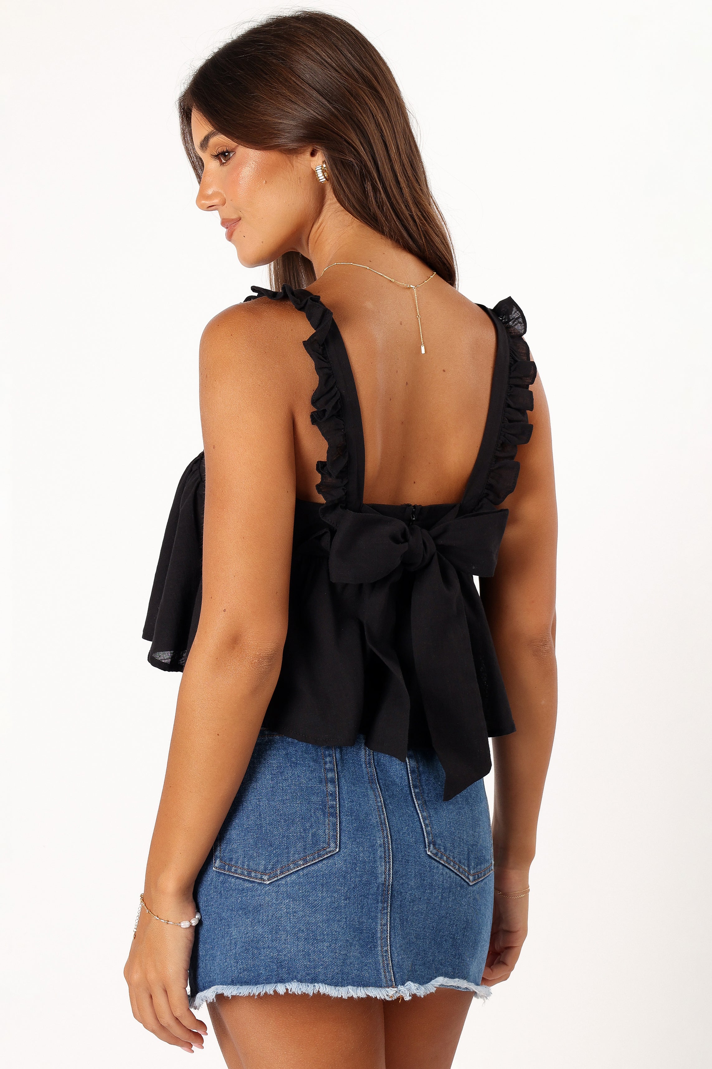 Petal and Pup USA TOPS Raye Ruffle Strap Top - Black