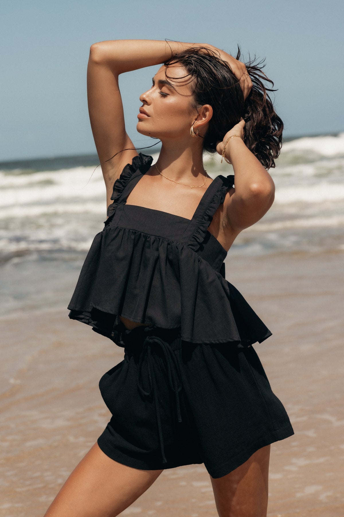 Petal and Pup USA TOPS Raye Ruffle Strap Top - Black