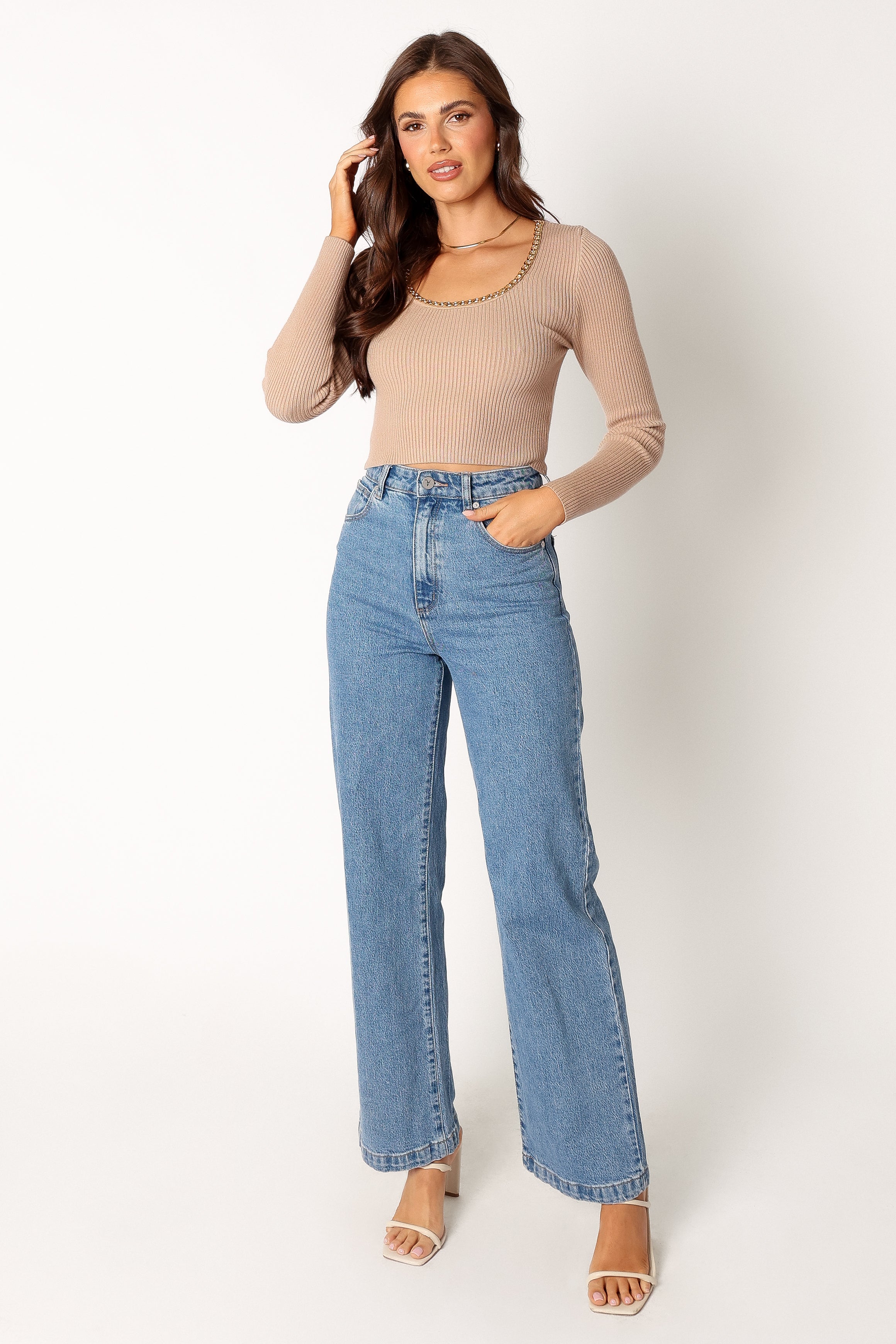 Petal and Pup USA TOPS Wells Long Sleeve Knit Top - Taupe