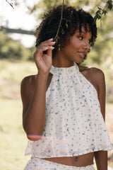 Petal and Pup USA TOPS Willa Halterneck Top - Blue Floral