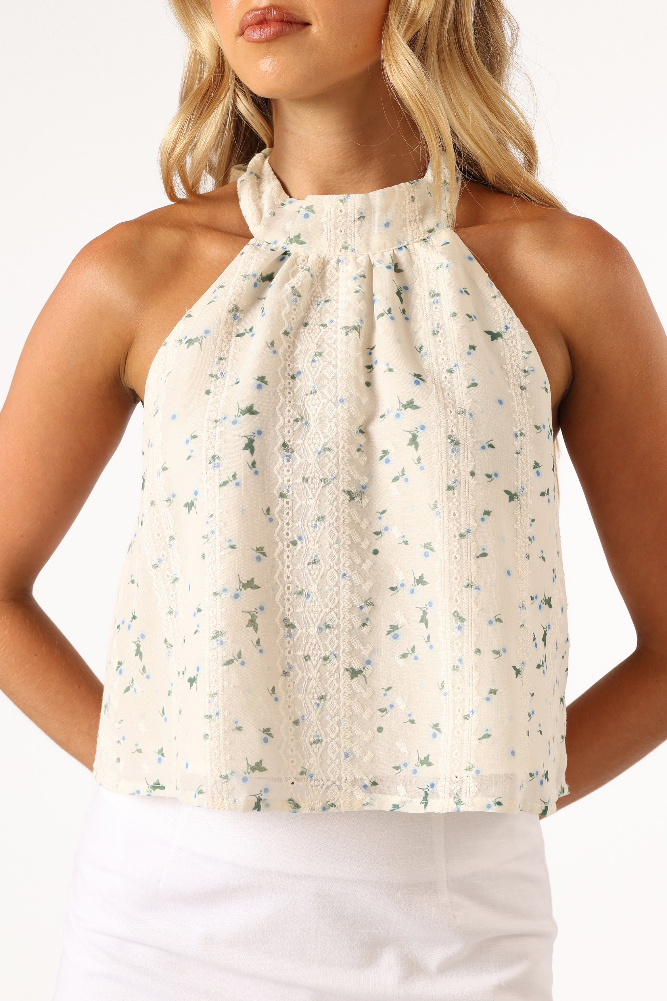 Petal and Pup USA TOPS Willa Halterneck Top - Blue Floral